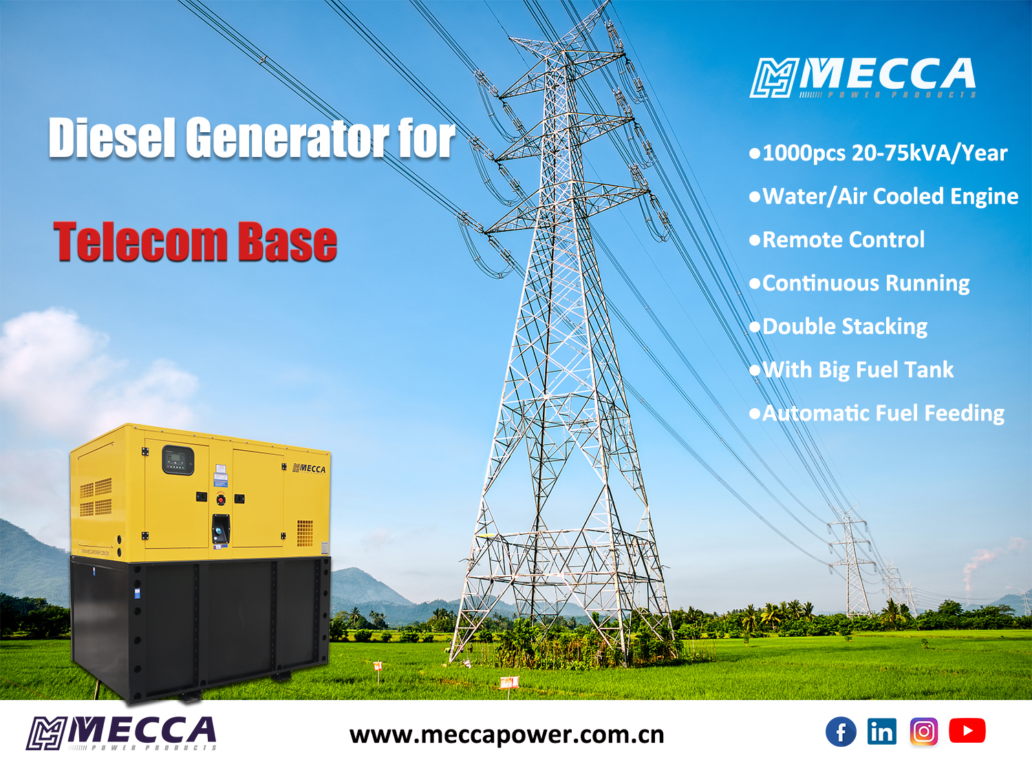 20-75kva generator for telecom